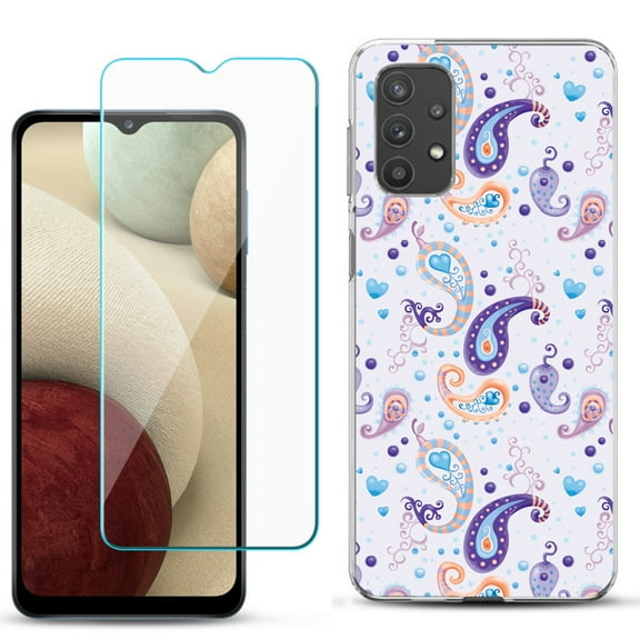 Slim-Fit TPU Phone Case compatible with Samsung Galaxy A32 5G, with Tempered Glass Screen Protector, by OneToughShield ® - Paisley Purple