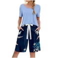 thumbnail image 1 of Conjunto de Pantalones Cortos Para Mujer, Cuello Redondo, Color Sólido, Manga Corta, Traje Estampado, Conjunto de Top Informal, Pijama de Chándal Odeerbi ODB159021, 1 of 4