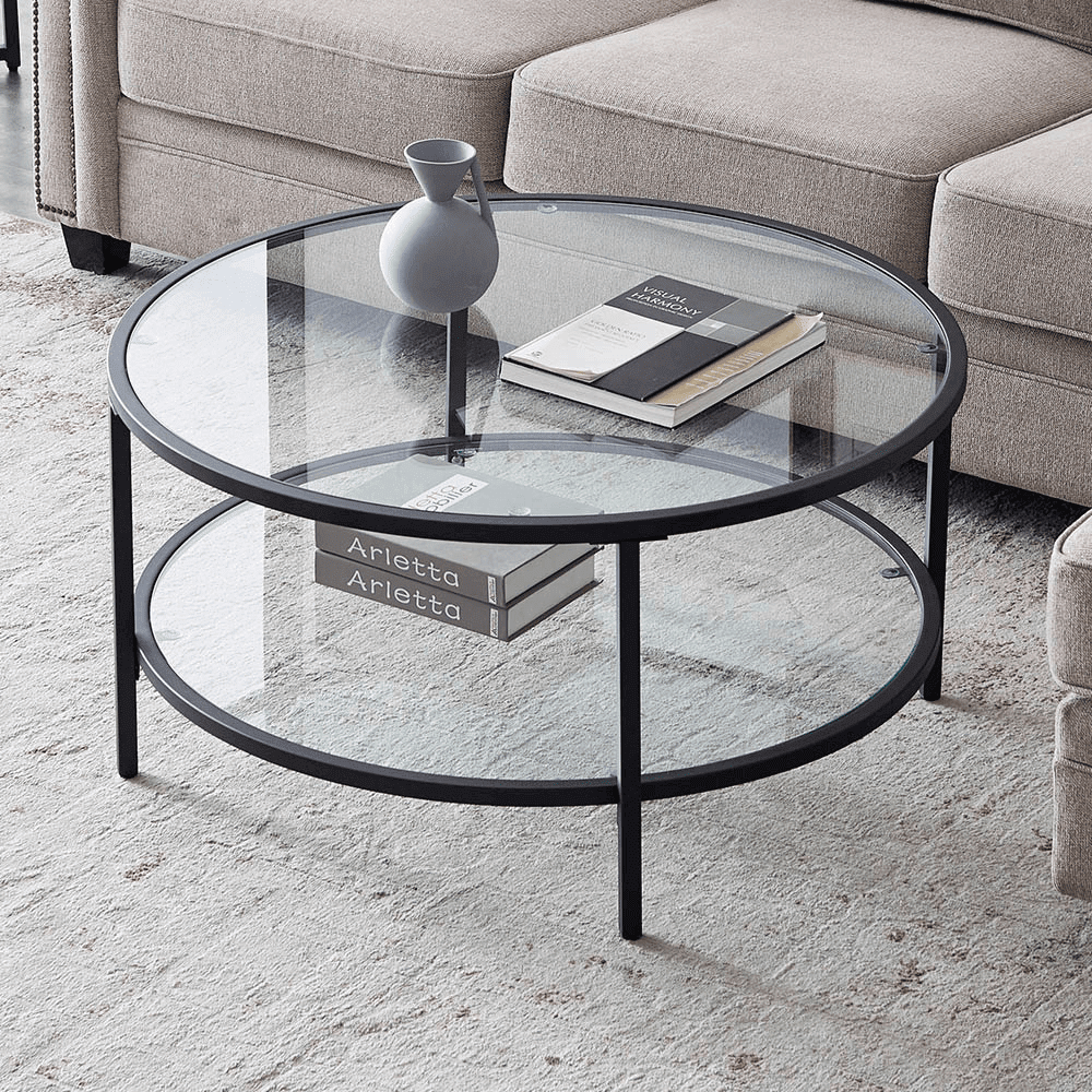 Uhomepro Round Glass Coffee Table