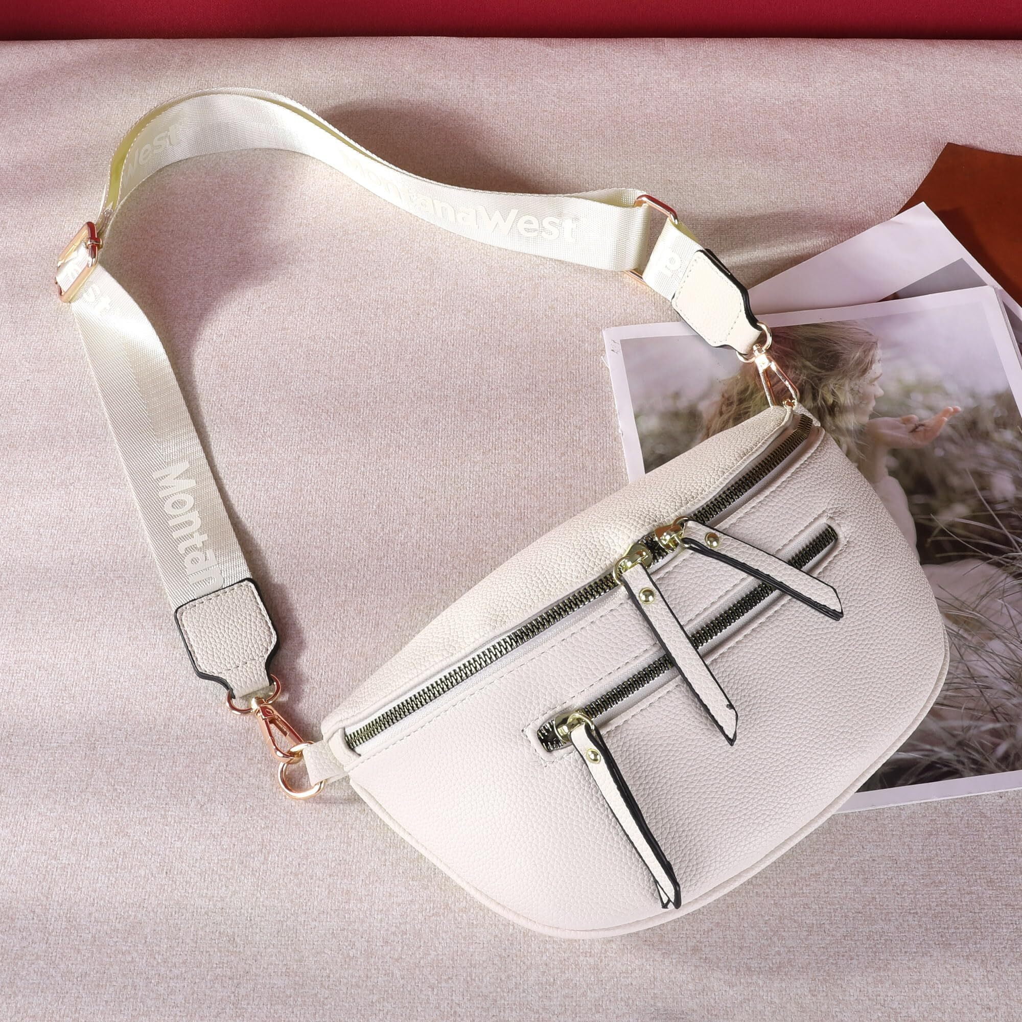 Montana West Crossbody Bags for Women Bum Bag Sling Purse with Adjustable Strap, Beige