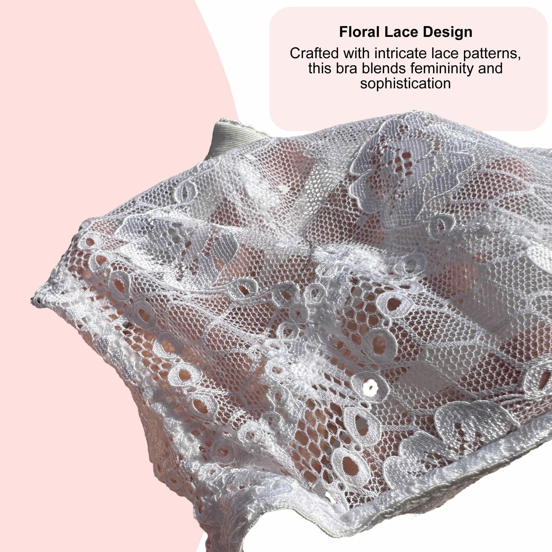 BIMEI Women’s Lace Pocket Bra for Breast Forms | Mastectomy Prosthesis Bra with Underwire & Sheer Lace | Ideal for Silicone Breast Forms, White, 38