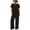 Black, variant on Women's 2 Piece Outfit, Waffle Knit Round Neck Top and Wide Leg Pants Two Piece Set
