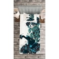 thumbnail image 3 of Ambesonne Vintage Quilted Bedspread Set 2 Pcs, Grunge Skull Girl Roses, Twin Size, Petrol Blue White, 3 of 3