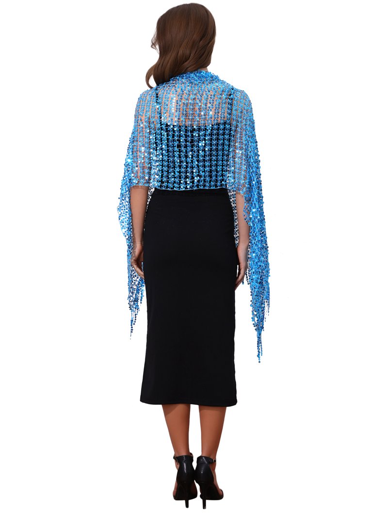 sequin shawl for dress Black Evening Shawl Aqua Sequin Wrap Scarf Sheer Dressy Stole Chiffon  Poncho Cape (Black & Brown) at Amazon Women's Clothing store