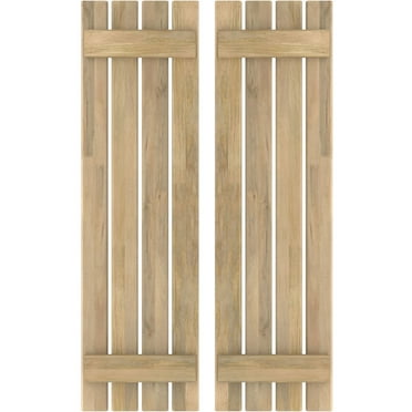 Ekena Millwork 15 1/2"W x 71"H Americraft Four Board (2 Batten) Exterior Real Wood Spaced Board-n-Batten Shutters (Per Pair), Unfinished
