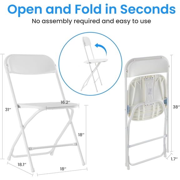 4-Pack Folding Chairs Plastic, Foldable Stackable Portable Chairs with Metal Frame 330lb Capacity for Indoor Outdoor Use, Commercial Event Chairs for Party, Office, Wedding, White