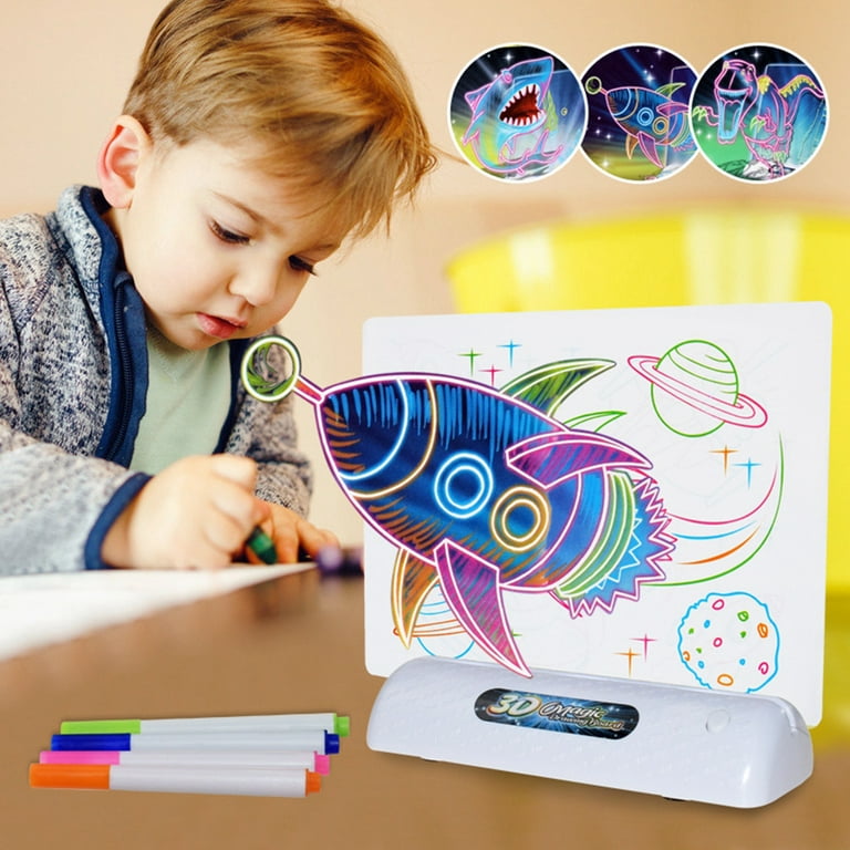 Magic 3D Drawing Board ,Art Drawing Teaching Tool Educational Toys, LED  Lights Glowing Art Drawing Teaching Tool,Children's Writing Board