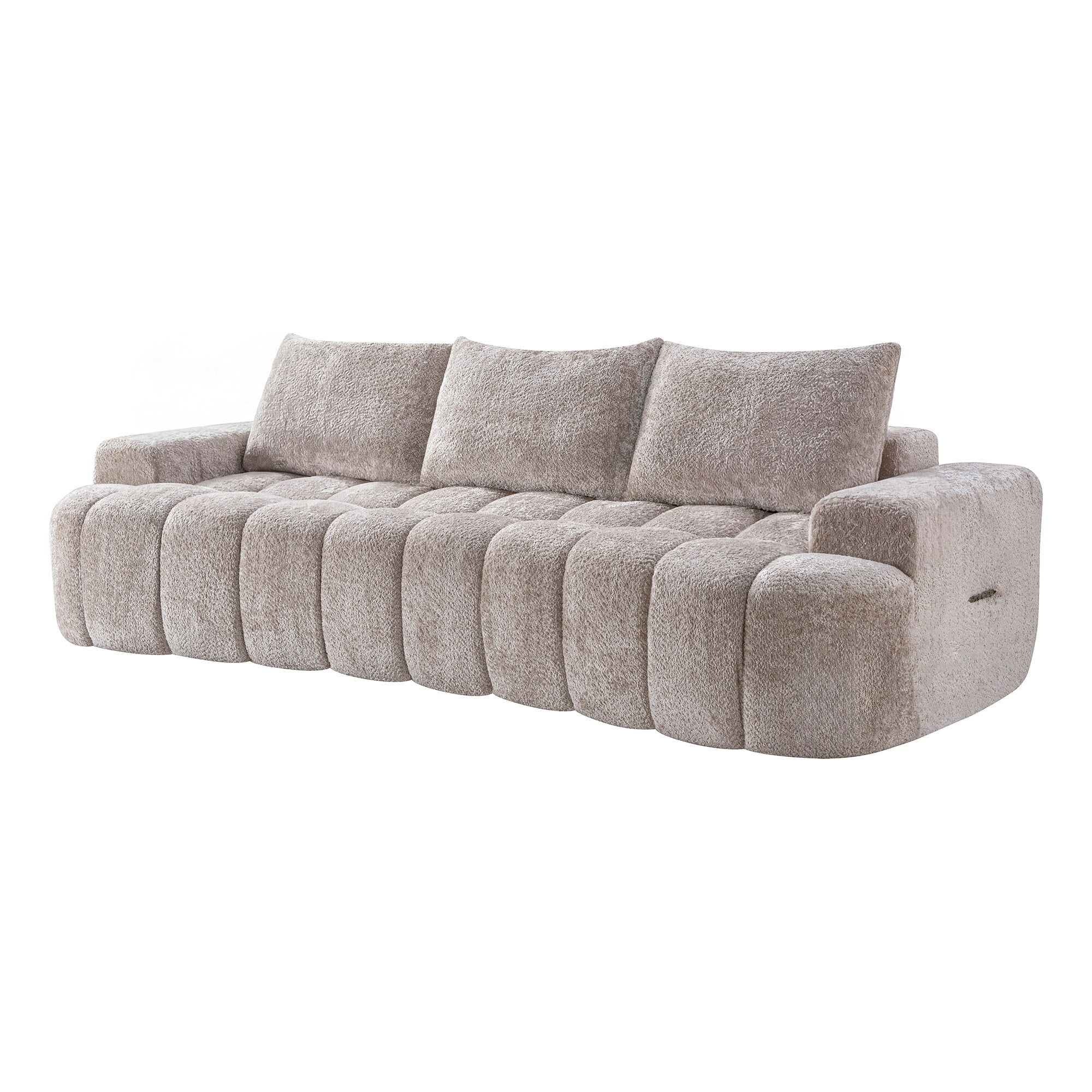 AENKYO 100" Curved Cloud Boucle Sofa, Modern 3-Seater Sculptural Couch, No Assembly, Oatmeal Beige