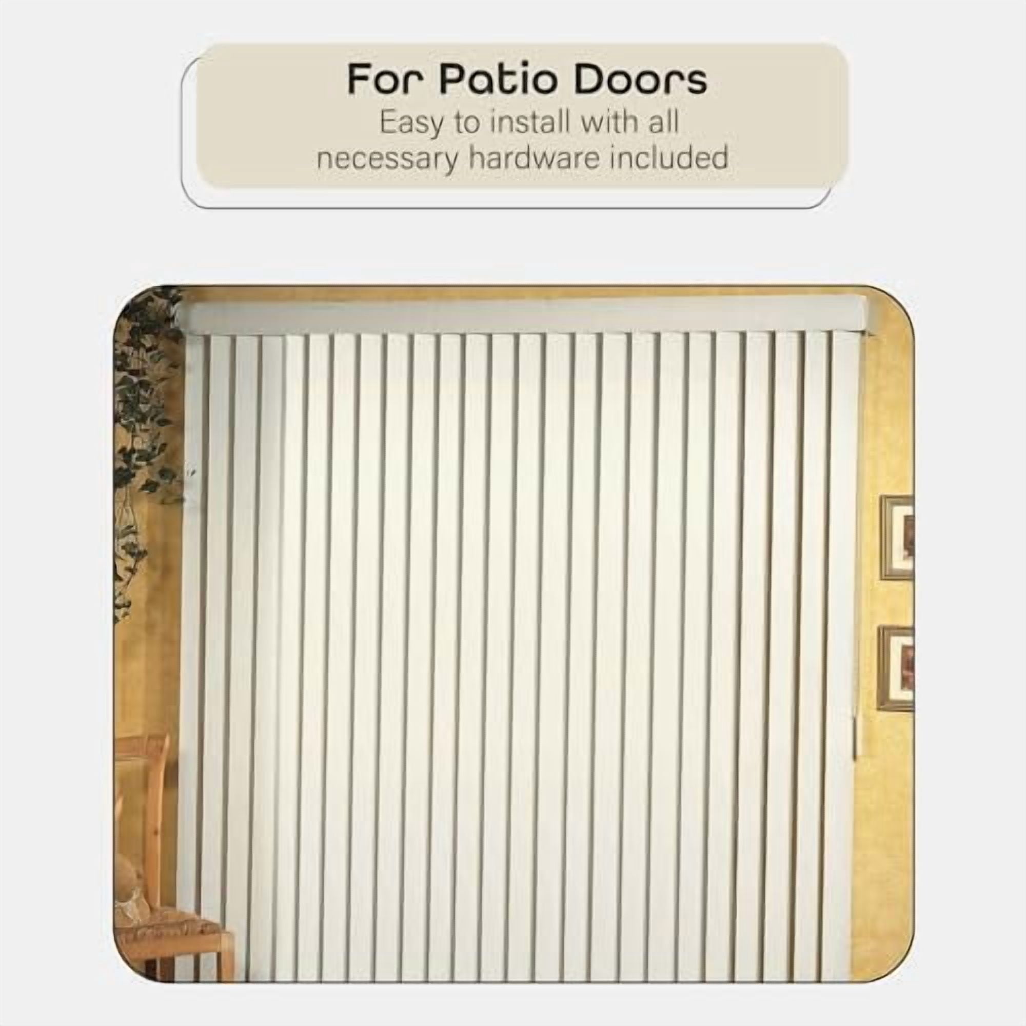 Vertical Hard Window Patio Blinds - Alabaster, 84" L x 78" W Ribbed & 3-1/2-Inch Vane - Easy Installation for All Patio Doors, Hardware Included - Aluminum Track for Durability, An