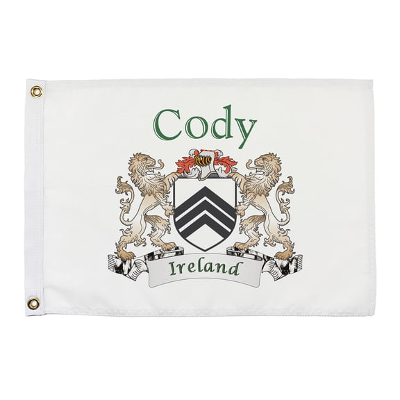 Cody Irish Coat of Arms Small White Flag - 16"x10.5" inches