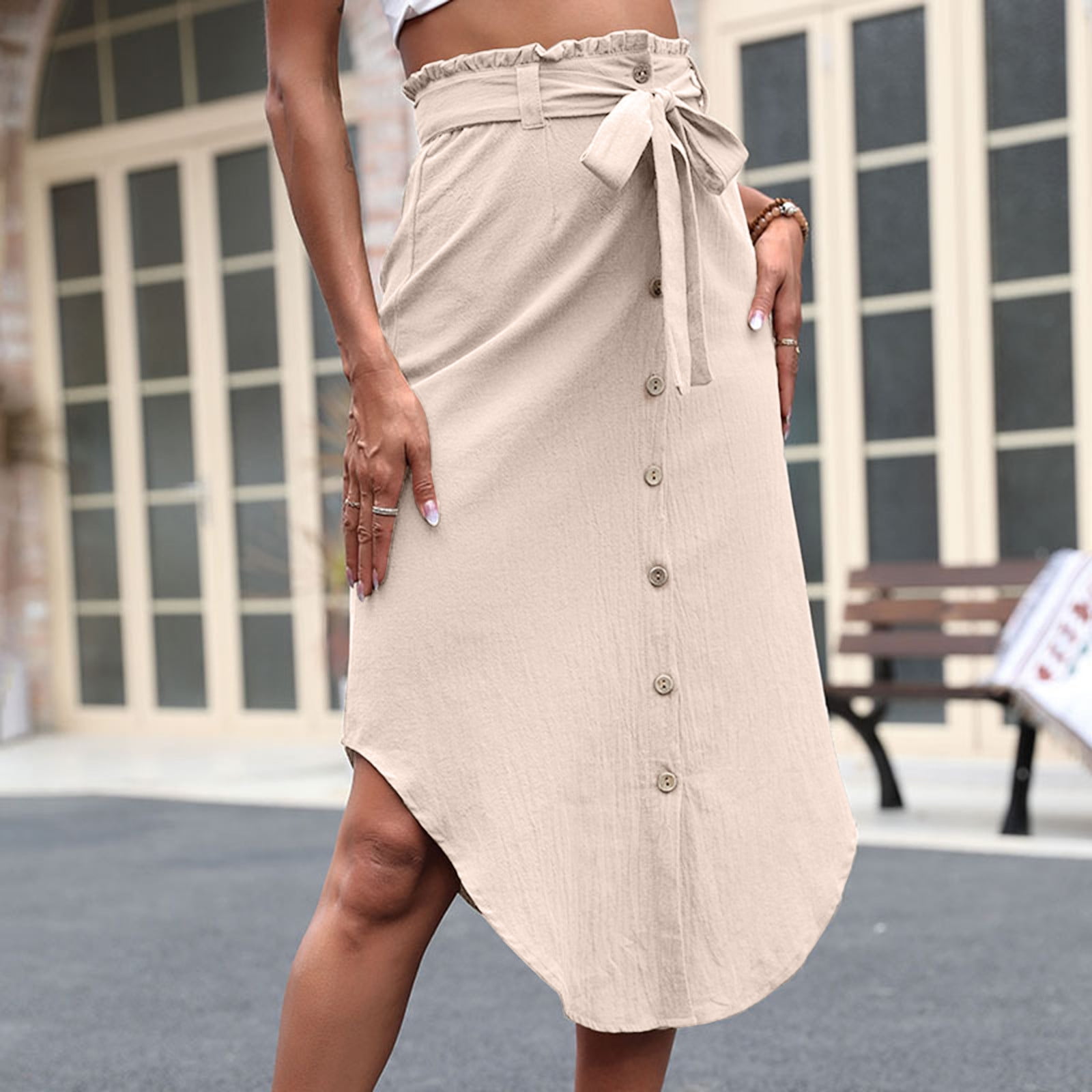 Aayomet Women'S Midi Skirt Women's Stretchy Cotton Floral/Polka Dot High  Waist Ruffle Wrap Tie Knot Fishtail Mini Short Skirt,Khaki M - Walmart.com