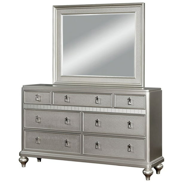 Drawer Dresser And Mirror Set In Silver, 2 Piece Black Dresser Set With Mirror