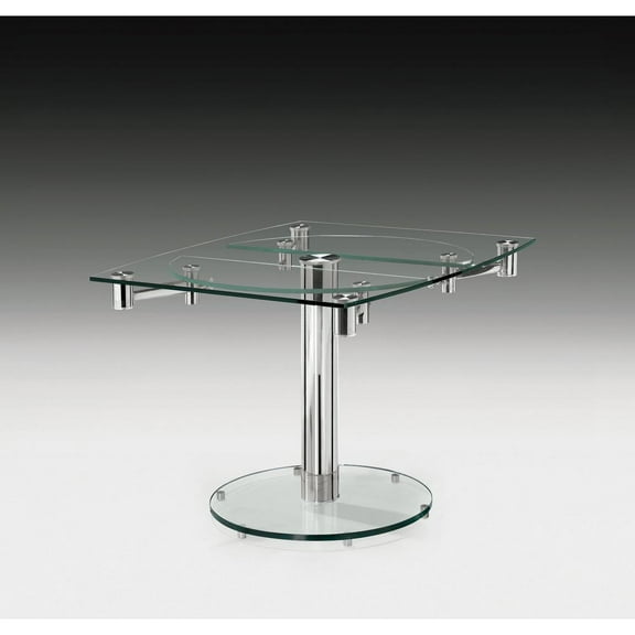 Extension Dining Table Clear Glass Top with chrome base