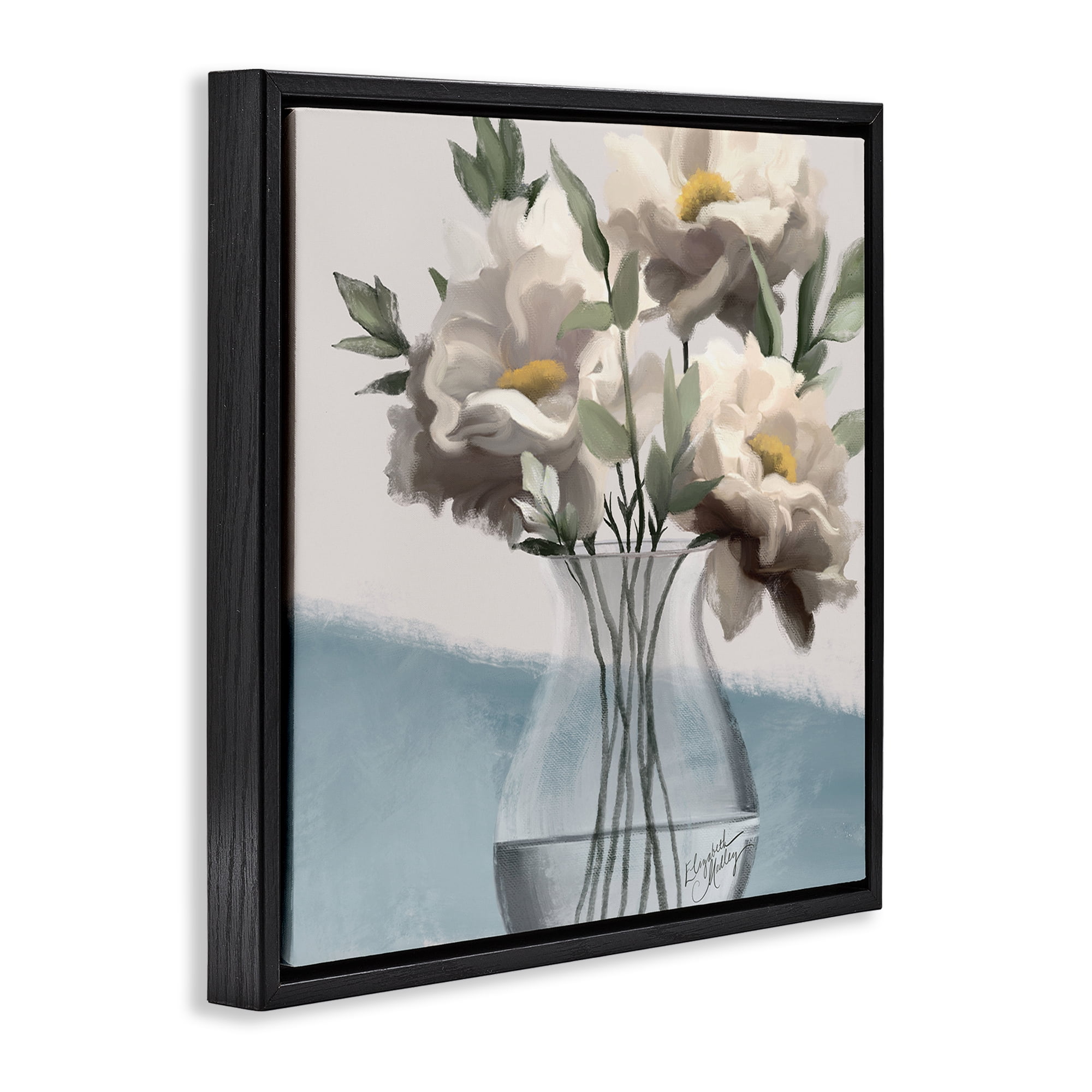 Stupell Industries Sweet Vase Bouquet Plants & Flowers Painting Black Floater Framed Canvas Art Print Wall Art, 18 x 18
