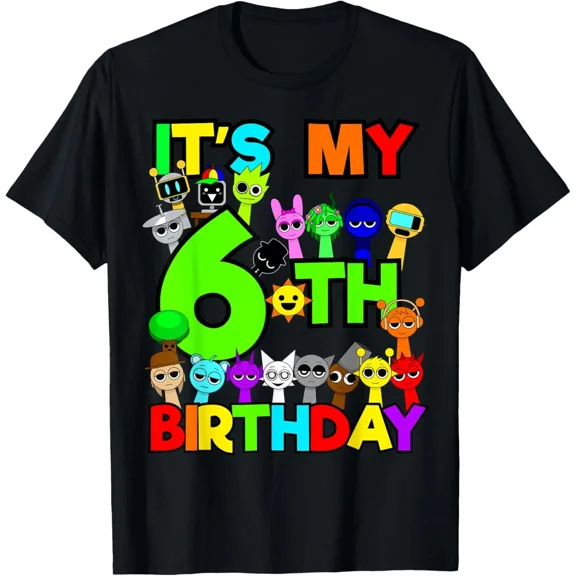 Birthday Sprunki Party Decorations 6 Year Old Girls Boys Unisex T-Shirt up to size 5XL