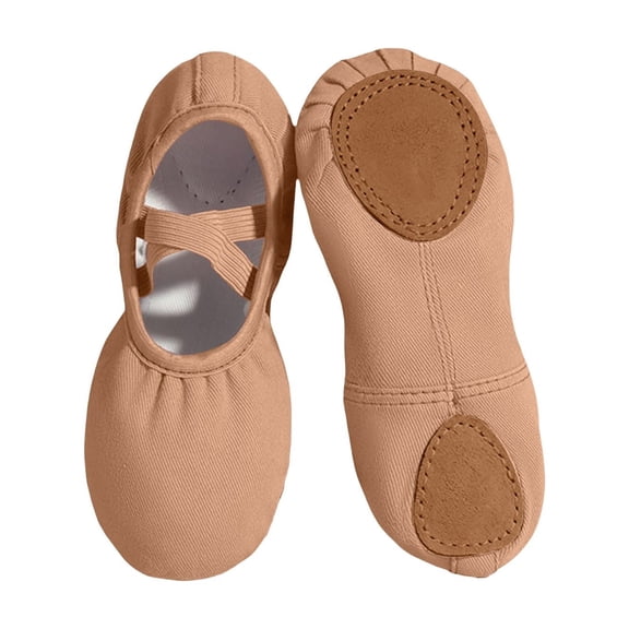 Ruyang Toddler Girls Canvas Ballet Shoes Split Sole Ballet Slippers with Elastic Straps Cute Soft Dance Shoes for Girls Kids Performance