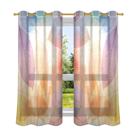 2 Panels Set Blackout Curtains Thermal Insulated Sun Protection Room Darkening Drapes for Bedroom Colorful Leaf Skeletons