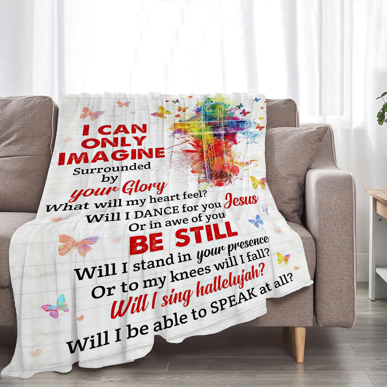 Christian Blanket Gifts Soft Warm Plush Religious Christ Cross Throw Blanket Flannel Fleece Fuzzy Scripture I Can Only Imagine Blanket for Kids Adults Prayer Bed Couch Living Room Decor 50"X40"