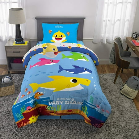 Baby Shark Close Up Twin Bedding Set Reversible Comforter Sheets