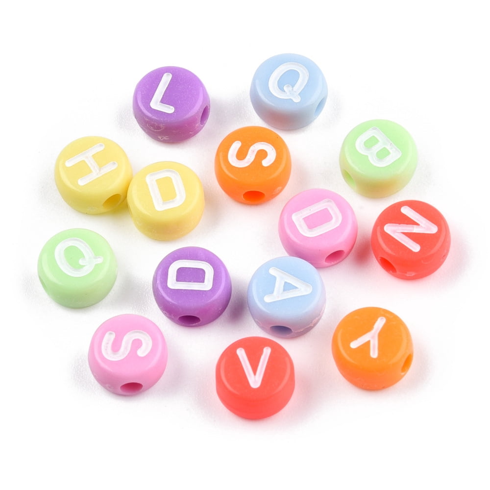 Opaque Acrylic Beads Flat Round with Random White Letter A~Z Mixed color 7x4mm Hole: 1.8mm about 3600pcs/500g