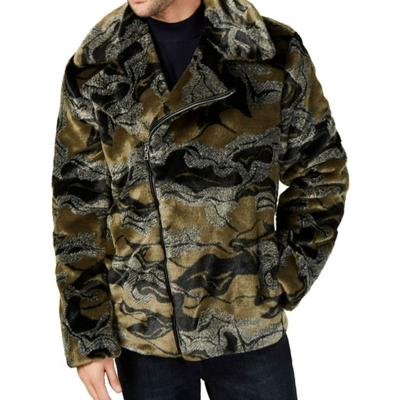 I.N.C Mens Camo Fur Jacket, Green, Medium