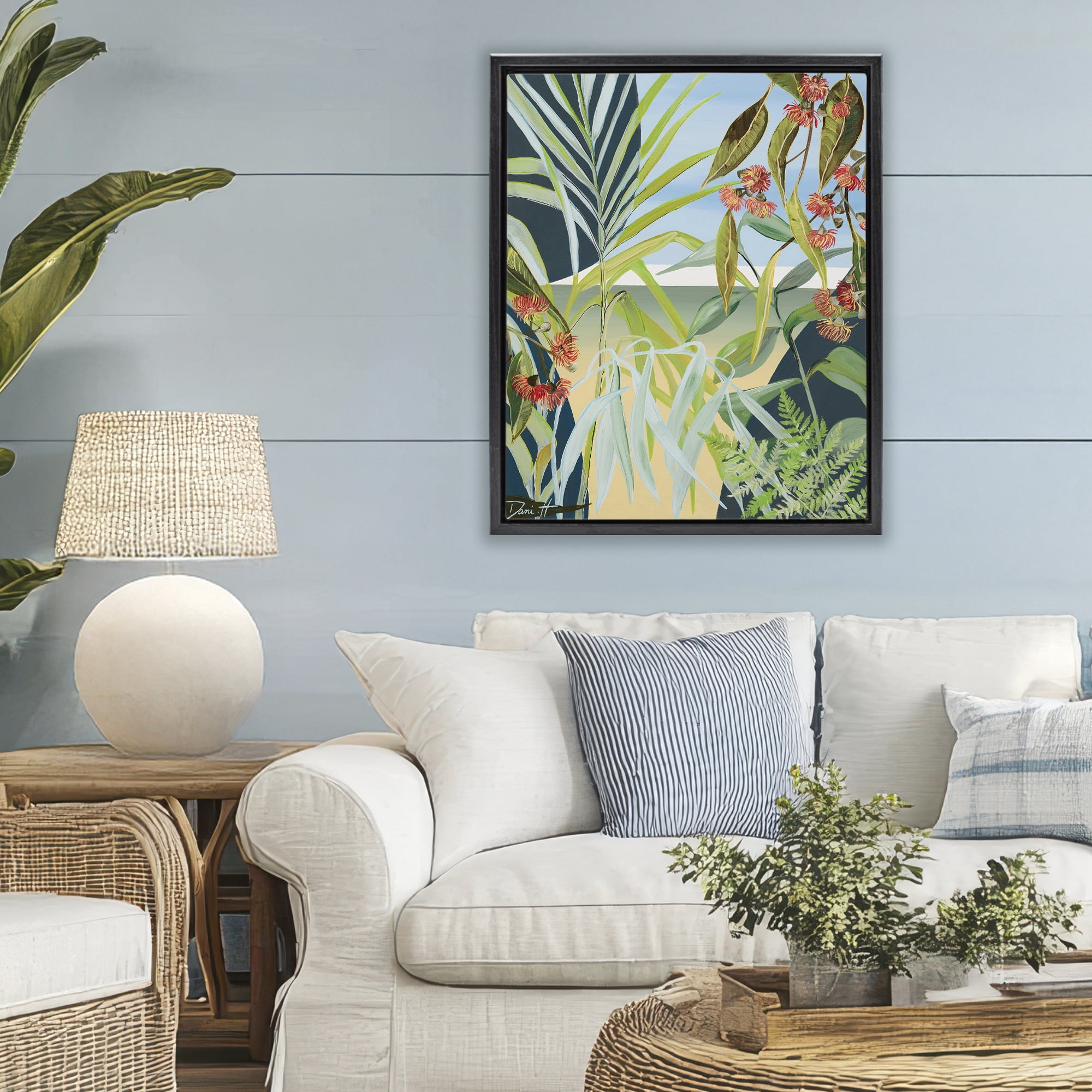 Stupell Industries Coastal Morning Leaves Black Framed Floater Canvas Wall Art, design by Dani Heyward