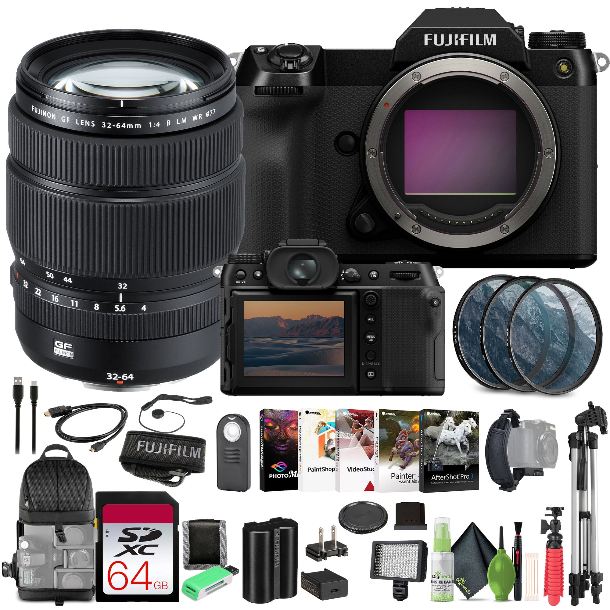 Fujifilm GFX 100S II Mirrorless Medium Format Camera Body Bundle With Fuji Film GF 32-64mm f/4 R LM WR Lens + 64GB Memory Card+ Flexible Vlogging Tripod + More Accessories
