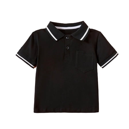 CYRBOKO Boys Polo Shirts Casual Breathable Short Sleeve Cotton Kids Summer Polos Black Size 9-10 T