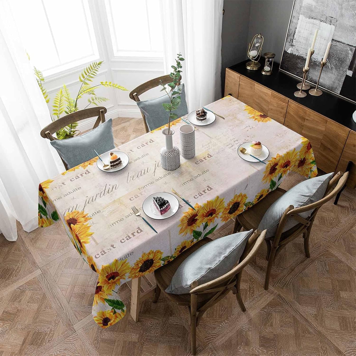 Rectangle Sunflower Tablecloth Waterproof & Stainproof Floral Tablecloths,Rustic Orange Flower Tablecloth Farmhouse Washable Polyester Table Cloth Wrinkle-Free Table Cover for Dining/Party/Wedding