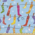 thumbnail image 1 of Winter Upholstery Fabric by the Yard, Christmas Theme of Ornamental Socks Hung on a Rope Merry Vibes, Decorative Fabric for DIY and Home Accents, Pale Sky Blue Multicolor by Ambesonne, 1 of 5