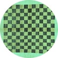 thumbnail image 1 of Ahgly Company Indoor Round Checkered Turquoise Blue Modern Area Rugs, 6' Round, 1 of 4