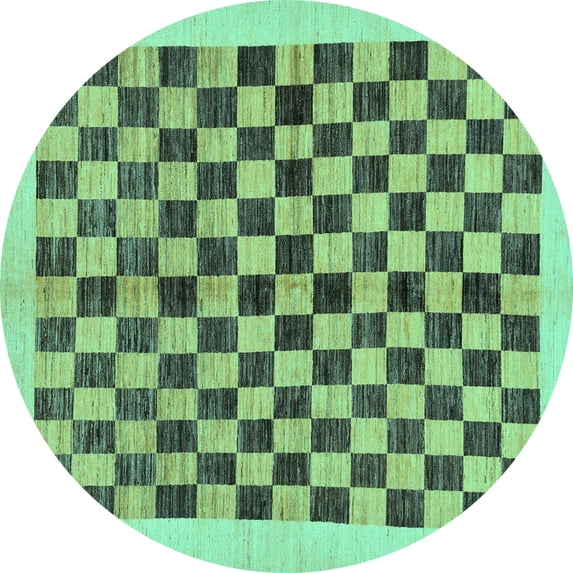 Ahgly Company Indoor Round Checkered Turquoise Blue Modern Area Rugs, 6' Round
