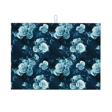 

Tebeau Ink Rose Print Dish Drying Mat for Kitchen Counter Dish Drying Pad with Non-slip Rubber Backed Hide Stain Anti Absorbent for Kitchen Counter Drying Mat