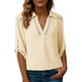 thumbnail image 1 of Camisetas de Cuello en V de Manga Larga para Mujeres Blusas Casuales Vestidas con Cuello de Encaje Hueco, 1 of 9