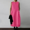 thumbnail image 2 of Wycnly Summer Dresses for Women Casual Solid Cotton Linen Plus Size Loose Pocket Tank Dresses 2025 Sleeveless Crewneck Plain Long Formal Dress Hot Pink XXXL, 2 of 6