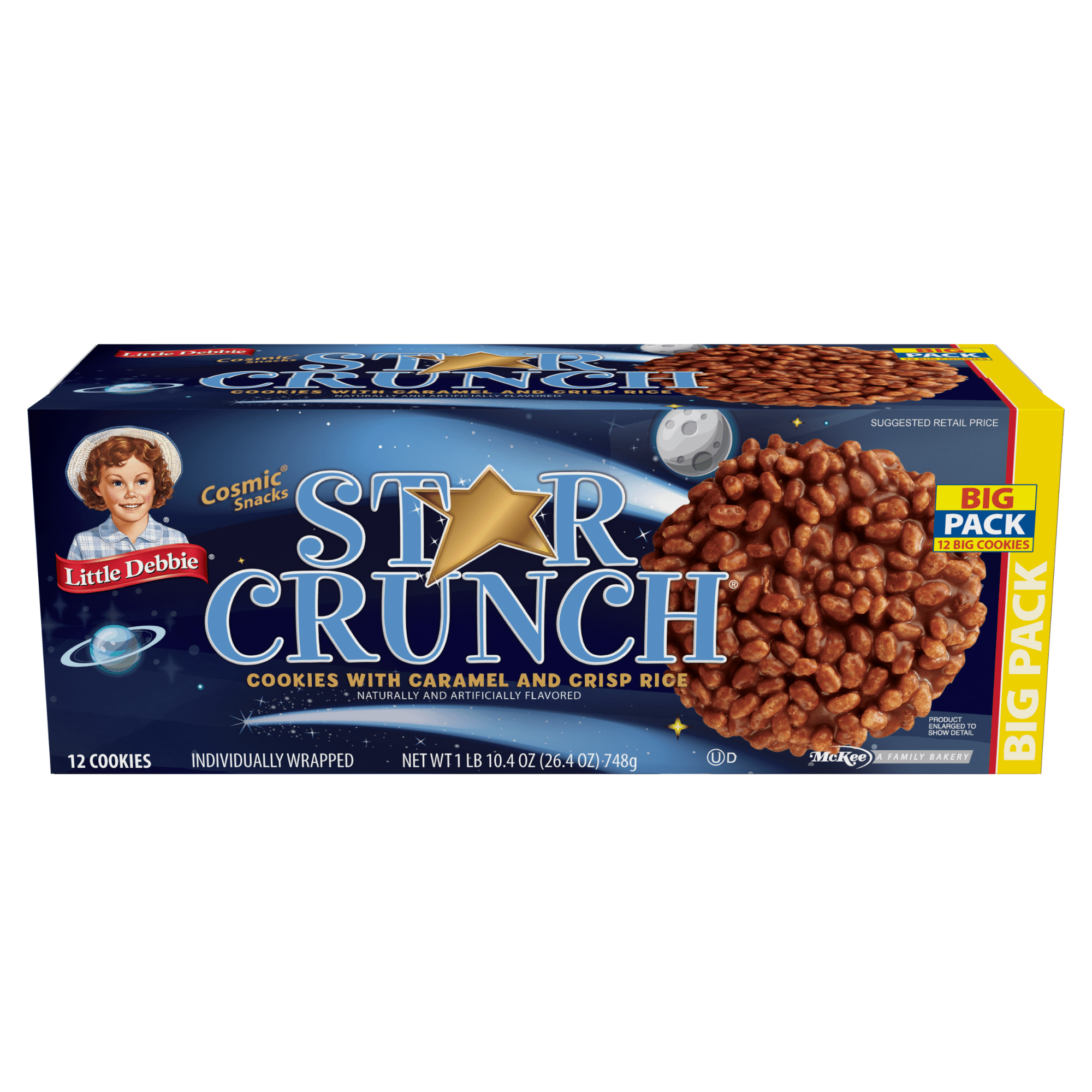 Little Debbie Star Crunch, 6 Boxes, 72 Individually Wrapped Cookies, 13.0 oz Box