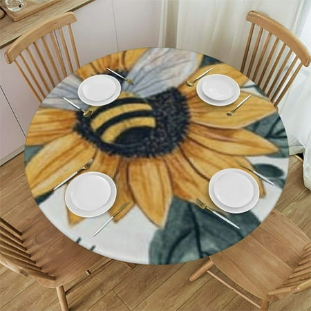 

Patifu Sunflowers Round Tablecloth Stain-Resistant and Washable Great for Home Kitchen/Parties/Holiday Dinner 100% Polyester Fiber 38 -42