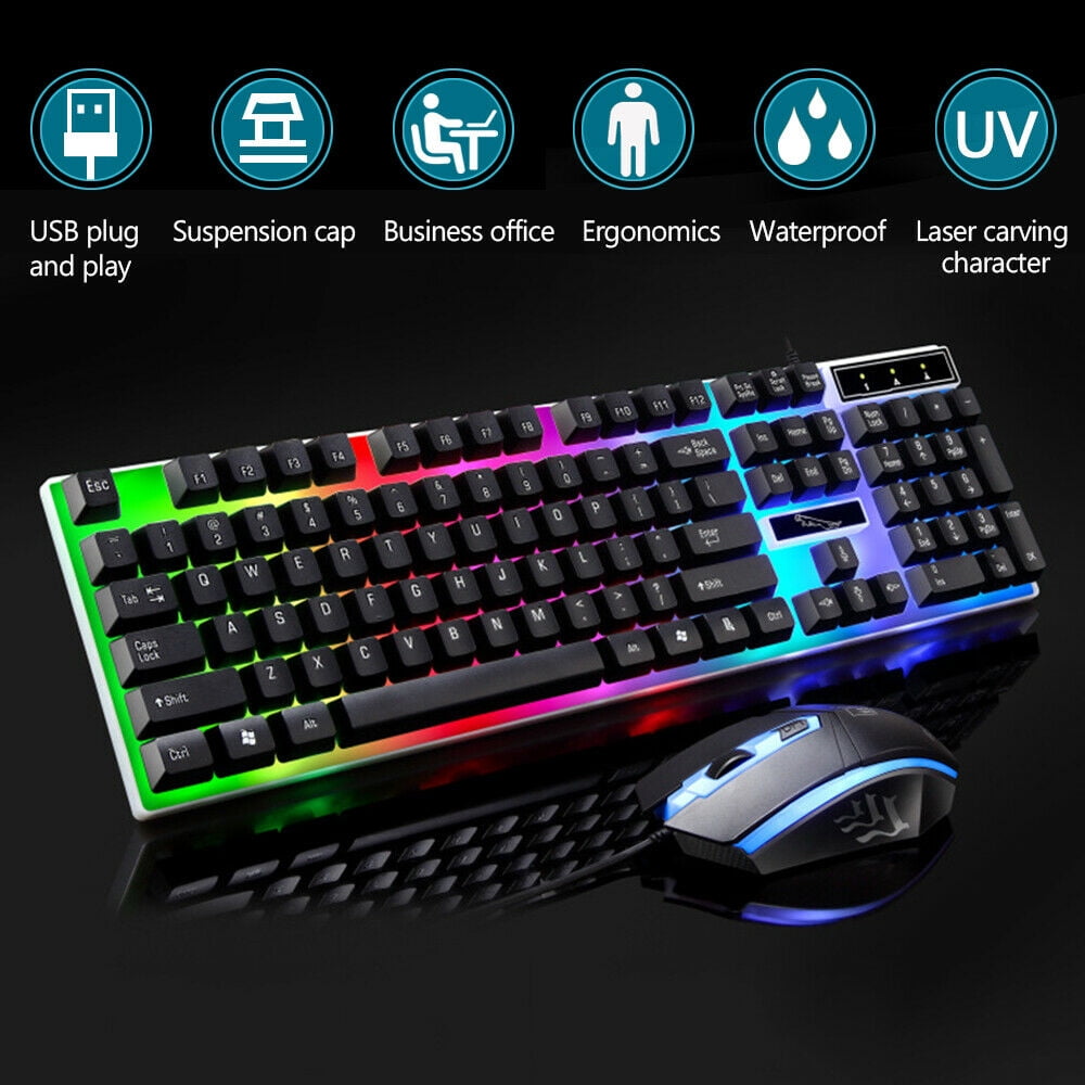 RGB LED Gaming Keyboard LED Backlit USB Wired Rainbow Gaming Keyboard+Mouse NEW 