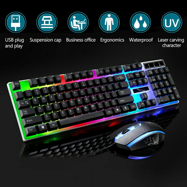program svejsning mest Keyboard Mouse Set Rainbow LED Wired USB For PC Laptop PS4 Xbox One S -  Walmart.com