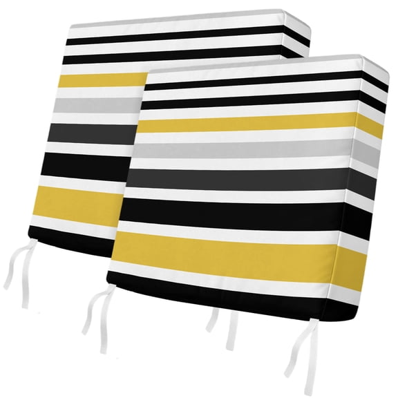 Outdoor Patio Cushion Covers 2 Pack Yellow Stripes Chair Pads Slipcovers with Ties & Zipper Waterproof Seat Cover Set Black Lines Striped Seat Cushion Covers for Outdoor Couch Sofa 22x20 Inch