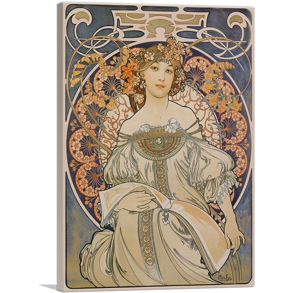 ARTCANVAS Champenois Imprimeur-Editeur - Blue 1897 Canvas Art Print by Alphonse Mucha - Size: 40" x 26" (1.50" Deep)