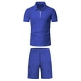 thumbnail image 5 of Wyobmus Men's Short Set 2 Piece Summer Beach Outfits Solid 1/4 Zipper Short Sleeve T-Shirts and Drawstring Shorts Set Blue, 5 of 9