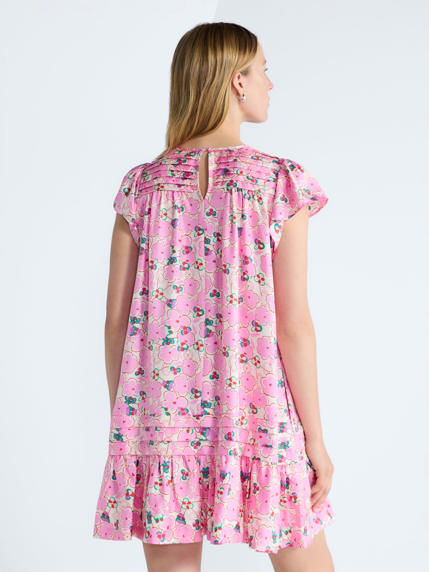 Free Assembly Women's and Women's Plus Pleated Silk Mini Dress with Flutter Sleeves, Sizes XS-4X