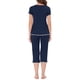 thumbnail image 3 of Conjunto de pijama de mujer INSPIRE CHIC, ropa de dormir, con cuello redondo y pantalones capri, color azul marino, 3 of 6