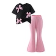 thumbnail image 3 of Pandaie 4-7Y Girls 2 Piece Outfits Short Sleeve Crew Neck Bow T-shirt Bell Bottom Flare Leg Pants Set Toddler Spring Summer Fashion Casual Clothes Black 4Y(3-4 Years), 3 of 4
