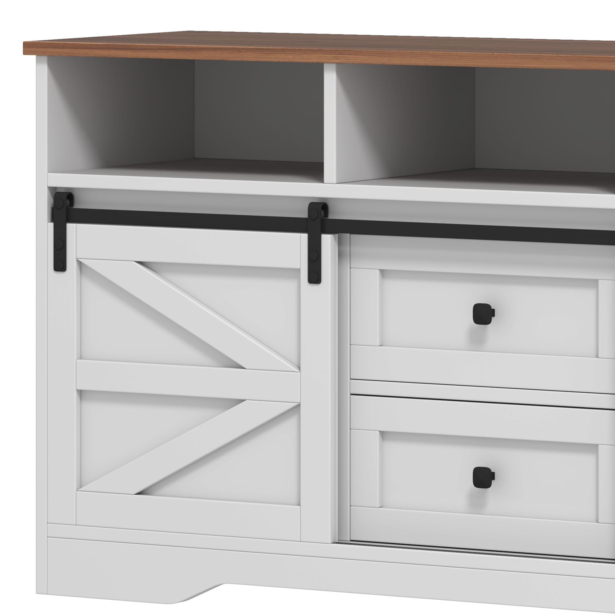 Uforic Farmhouse Buffet Sideboard Cabinet w/ Sliding Doors, Drawers for Kitchen, Living Room, White