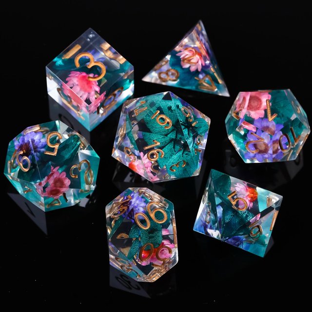 Fugacity Dnd Juego de dados Núcleo líquido Hecho a mano Borde afilado 7 piezas de dados de resina: mazmorras y dragones Juego de dados poliédricos Juego de dados D&D con estuche de dados de regalo par