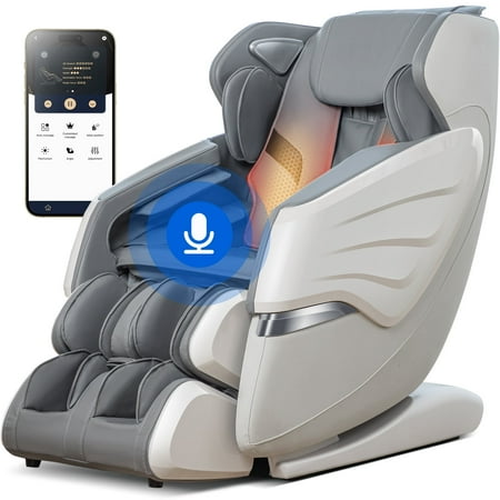 BOSSCARE 4D Massage Chairs with AI Voice, App Control SL Track Full Body Massage Recliner Gray