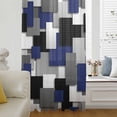 thumbnail image 5 of Navy Blue Black Geometric Sheer Curtains 45 Inches Long, Modern Abstract Art Block Light Filering Curtains, Breathable Simi Curtain Privacy Drapes for Kitchen Bathroom Small Window Treatment, 5 of 9