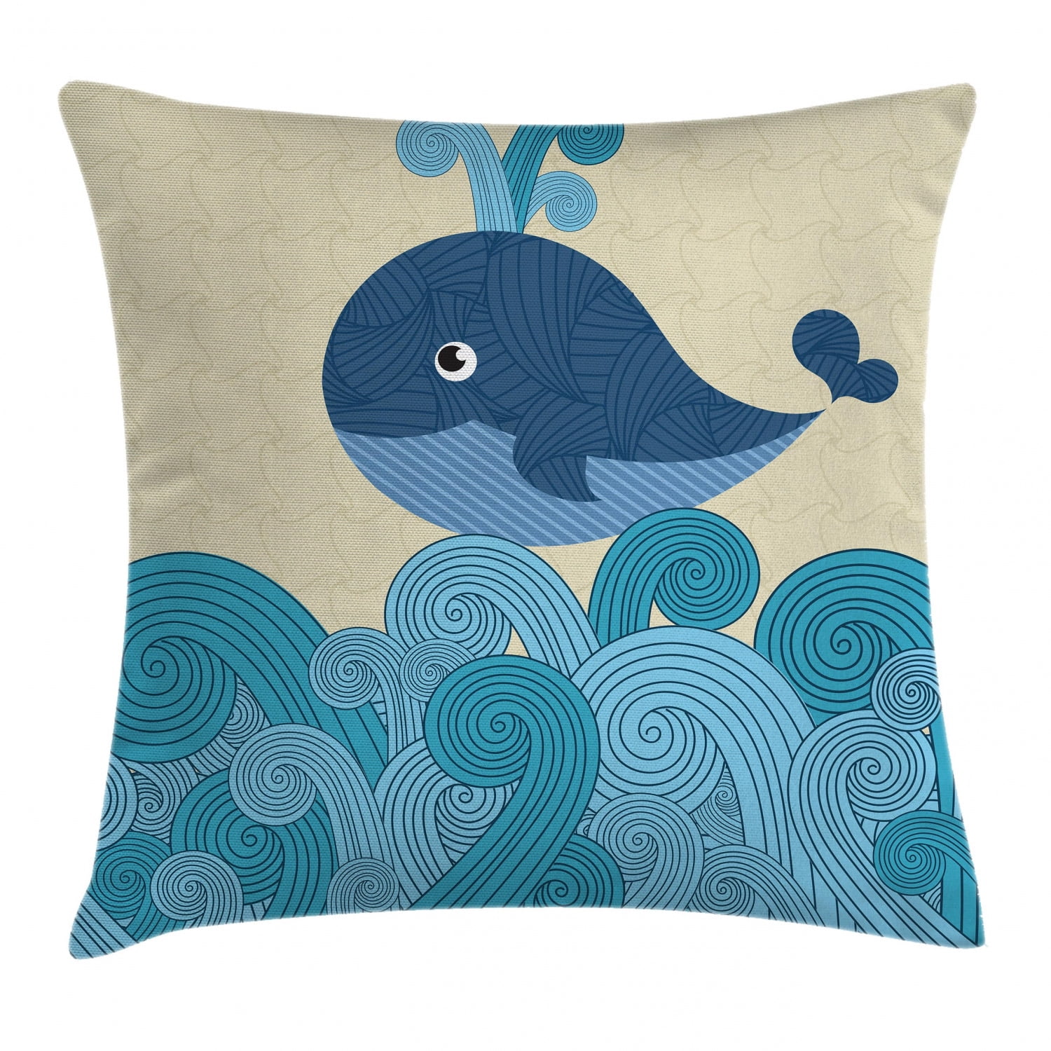 Whale Decor Throw Pillow Cushion Cover, Cartoon Smiley Cute Patterned